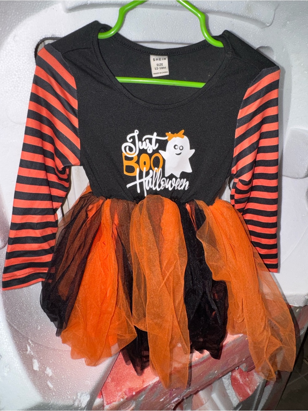 Shein Kids Orange & Black "Just Boo Halloween" Tutu Dress With Bell bottoms